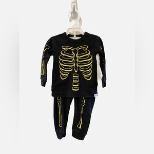 GAP - Black Pajama Set with Neon Yellow Skeleton Design